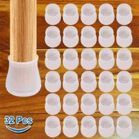 32 Pcs Chair Leg Floor Protectors, Transparent Silicon Chair Leg Caps Protection Cover, Round & Square Furniture Table Feet Cover, Prevents Scratches and Noise Without Leaving Marks