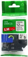 LM Tapes - 1/2" (12mm 0.47 Laminated) Black on White Compatible TZe P-touch Tape for Brother PT-1000, PT1000 Label Maker with FREE Tape Guide Included