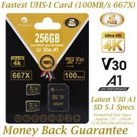 2-Pack 256GB Micro SD Card Plus Adapter - Amplim 256 GB MicroSD SDXC V30 A1 U3 Class 10 Ultra High Speed 100MB/s UHS-I TF XC MicroSDXC Memory Card for Cell Phone, Nintendo, Galaxy, Fire, Gopro Camera