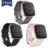 Maledan Replacement Compatible with Fitbit Versa/Versa Lite/Fitbit Versa 2 Bands for Men Women Large, 3 Pack Woven Fabric Strap Wristband for Fitbit Versa Smart Watch Family, Black/Beige/Charcoal