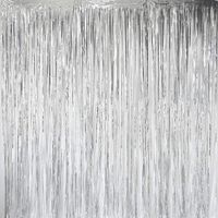 Deruicc Silver Foil Curtains 3ft x 8ft Tinsel Fringe Curtains Shimmer Curtain Birthday Wedding Party Christmas Photo Booth Backdrop Decorations