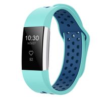 iGK Silicone Replacement Bands Compatible for Fitbit Charge 2, Adjustable Breathable Sport Strap Smartwatch Fitness Wristband with Air Holes Teal Navy Small