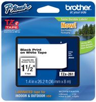 Genuine Brother 1-1/2" (36mm) Black on White TZe P-touch Tape for Brother PT-9200DX, PT9200DX Label Maker