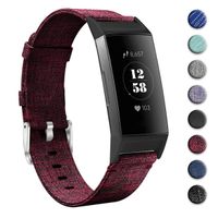 hooroor Woven Fabric Breathable Replacement Bands Compatible for Fitbit Charge 3 and Charge 3 SE Fitness Activity Tracker, Soft Accessory Sports Band Wristbands Strap Women Men (Red Colth, Large)