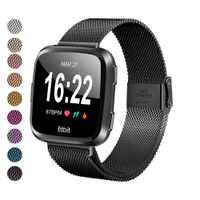 MEFEO Compatible with Fitbit Versa Bands, Stainless Steel Metal Band Mesh Bracelet with Strong Magnet Lock Wristbands Replacement for Fitbit Versa/Versa 2/Versa Lite/SE (Black, Large)