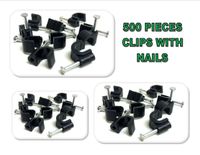 500 BLACK SINGLE NAIL CLIPS RG6 RG59 COAXIAL WIRE & CAT5 ETHERNET CABLE