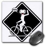3Drose LLC 8 X 8 X 0.25 Inches Mouse Pad, a Stickgirl Riding a Bicycle and Shouting Dude, Placed on a Placard Sign, Black (Mp_124064_1)