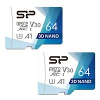 Silicon Power 64GB 2-Pack R/W up to 100/ 80MB/s Superior Pro Micro SDXC UHS-I (U3), V30 4K A1, High Speed MicroSD Card with Adapter