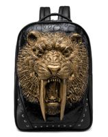 3D Print Animal Studded Backpack, PU Leather Cool Backpack Bookbag (Sabertooth-Gold)