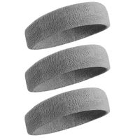 Beace Sweatband Sports Headband for Men and Women, Moisture Wicking Athletic Cotton Terry Cloth Sweatband for Tennis, Running, Gym, Working Out, 3pcs, Gray