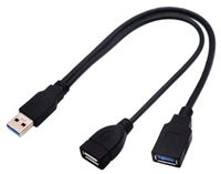 AAOTOKK USB 3.0 A Y Splitter Cable, USB 3.0 A Male to Dual USB 3.0 A Female + USB 2.0 A Female Extra Power Charging & Data Transfer Dual USB Y Splitter Cable (30cm/12inch-M/Dual F)