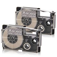 Absonic XR-9AX XR-9AX2S Labeling Tape Cassette Compatible for Casio KL-120 KL-60 KL-100 KL-750 KL-780 KL-820 KL-7000 KL-7200 KL-8100 KL-P1000 Label Maker, 3/8" x 26', 9mm x 8m, White on Clear, 2-Pack
