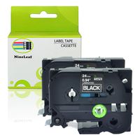 NineLeaf 2 Pack White on Black 24 mm x 8 m 1'' 26.2ft Label Tape Cassette Compatible for Brother P-Touch TZe355 TZ-355 TZe-355 TZ355 Laminated for PT-P700 PT-P750W PT-D600 PT-520 PT-530 Label Maker