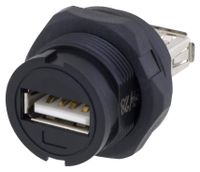 L-COM U2C00003 USB Adapter, USB Type A Receptacle, USB Type A Receptacle, USB 2.0, IP67, to Be Advised