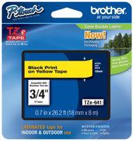 Genuine Brother 3/4" (18mm) Black on Yellow TZe P-touch Tape for Brother PT-E300, PTE300 Label Maker