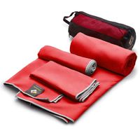 OlimpiaFit Set of 3 Towels Microfiber Towel Perfect Sports & Travel &Beach Towel. Fast Drying - Super Absorbent - Ultra Compact. Suitable for Camping, Gym, Beach, Swimming, Backpacking. Red