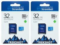 Everything But Stromboli 32GB MicroSD Trekshot Memory Card & Adapter (2 Pack) Works with Action Cams & Drones, GoPro Hero Cameras, DJI Mavic, Phantom, Spark, Osmo, Class 10, U1, UHS-1, Full HD, SDHC