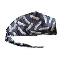 Women's Front Fold Tie Back Scrub Cap Surgical Cap Navy Flowers (Woman Grey Feathers)