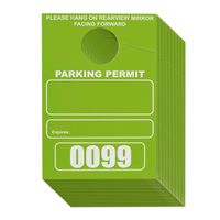 100-Pack Parking Permit Hang Tag, Blank Temporary Numbered Parking Pass, Car Parking Management, Green, 3.13 x 4.75 Inches