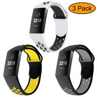 Neitooh 3 Packs Bands Compatible with Fitbit Charge 3/Charge 3 SE for Women and Men,Soft Silicon Waterproof Replacement Sports Strap with Breathable Holes