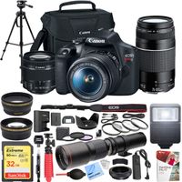 Canon EOS Rebel T7 DSLR Camera with EF 18-55mm with EF 75-300mm Double Zoom Kit Bundle with 500mm Preset Telephoto Lens, 32GB Memory Card, Tripod, Paintshop Pro 2018 and Accessories (10 Items)