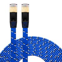 Cat 7 Ethernet Cable 6 ft,JewMod Nylon Braided Ethernet Cable Cat7 RJ45 Network Patch Cable Flat 10 Gigabit 600Mhz LAN Wire Cable Cord Shielded for Modem,Router,PC,Laptop,Switch,Xbox 360-Blue