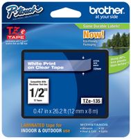 2/Pack Genuine Brother 1/2" (12mm) White on Clear TZe P-touch Tape for Brother PT-1950, PT1950 Label Maker