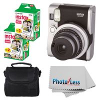Fujifilm INSTAX Mini 90 Neo Classic Instant Camera (Black) with 2X Fujifilm Instax Mini 20 Pack Instant Film (40 Shots) + Compact Camera Case + Cleaning Cloth - International Version (No Warranty)