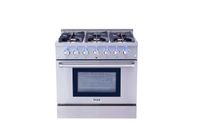 Thor Kitchen HRG3618U 36" Freestanding Professional Style Gas Range with 5.2 Cu. Ft. Oven, 6 Burners, Convection Fan, Cast Iron Grates, Blue Porcelain Oven Interior, In Stainless Steel