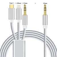 3 in 1 Car Aux Audio Cable, Aproo 3 in 1 Audio Cord for Pixel 3/3XL/2/2XL/3a/3a XL, Galaxy Note 10/10+,OnePlus 6T/7/7 Pro, iPhone Xs/XR/8 Plus/8/7Plus/6 Plus, iPad/Macbook Pro,Moto,Xiaomi (3.94ft)
