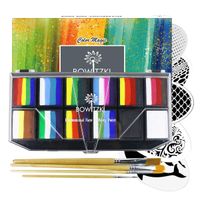Bowitzki Professional Face Painting Kit for Kids Adults 12x10gm Face Paint Set with Stencil One Stroke Split Cakes Palette Non Toxic Rainbow Flora Dolphin Unicorn Flame Body Paint