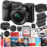 Sony Alpha a6000 Mirrorless Digital Camera with 16-50mm Lens Bundle with 128GB Memory Card, 2X Battery, Photo and Video Professional Editing Suite, Camera Bag and 40.5mm Lens Filter Kit