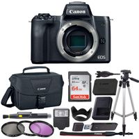 Canon EOS M50 Mirrorless Camera Body w/4K Video + 64GB Memory Card + Canon 100ES Case + Tripod + Slave Flash + Card Reader + Lens Pen + Blower + Filter kit (cpl FLD uv) + Tulip Hood - Value Bundle