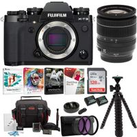 Fujifilm X-T3 Mirrorless Digital Camera w/XF18-55 Lens (Black) Accessory Bundle + Sandisk 128GB Ultra UHS-I + 2 NP-W126 & Dual Charger + 58mm 3-Piece Filter Kit + Deluxe Photo Software
