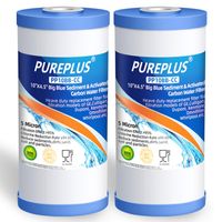 5 Micron 10" x 4.5" Whole House Big Blue Sediment and Activated Carbon Water Filter Replacement Cartridge Compatible with GE FXHTC, GXWH40L, GXWH35F, GNWH38S, 2-Pack