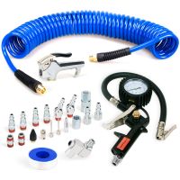FYPower 22 Pieces Air Compressor Accessories kit, 1/4 inch x 25 ft Recoil Poly Air Compressor Hose Kit, 1/4" NPT Quick Connect Air Fittings, Tire Inflator Gauge, Heavy Duty Blow Gun, Swivel Plugs
