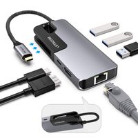 USB C Hub, LETSCOM 6-in-1 USB C Adapter with 4K USB C to HDMI, 1 Gbps Gigabit Ethernet, 87W Power Delivery, 3 USB 3.0 Ports Hub for Type C Laptops