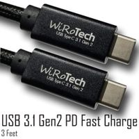 WiRoTech USB C 3.1 Gen2 SuperSpeed 10Gbps E-Marker chip Fastest Charging USB Cable (Black, 3 Feet)