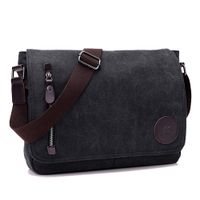 ELEOPTION Men's Canvas Messenger Backpack Crossbody Shoulder Bag for Working Business Hiking Laptop School Rucksack with Pockets (Black)