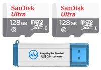 SanDisk Ultra 128GB microSDXC Memory Card (2 Pack Bundle) 80MB/s UHS-I Class 10 SDSQUNS-128G-GN6MN with (1) Everything But Stromboli (TM) 3.0 SD/TF Micro Card Reader