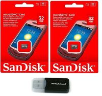 Sandisk 32GB (2 Pack) MicroSD HC 32G Flash Memory Card, Class 4 with Everything But Stromboli (tm) MicroSD Card Reader