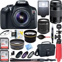 Canon EOS Rebel T6 Digital SLR Camera w/ EF-S 18-55mm IS + EF-S 75-300mm Lens Bundle includes Camera, Lenses, Bag, Filter Kit, Memory Card, Tripod, Flash, Cleaning Kit, Beach Camera Cloth and More