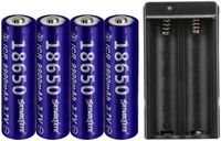 4 PCS of 18650-Rechargeable-Batteries,Deep Blue,9900mAh 3.7V Li-ion,Button Top,65mmX18mm,With 1 PCS Dual Smart Battery Charger,For Flashlight headlight & Electronic Tools