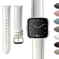 Mtozon Leather Bands Compatible Fitbit Versa, Genuine Leather Strap Wristbands Replacement Classic Women Men，White