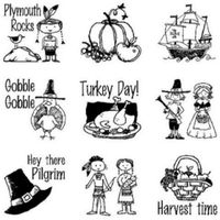 Inkadinkado Cling Rubber Stamp Set Inchie Plymouth Rock Thanksgiving