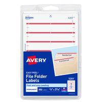 Avery File Folder Labels for Laser and Inkjet Printers, 1/3 Cut, Red, Pack of 252 (5201)
