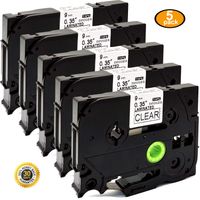 NEOUZA 5PK Compatible for Brother P-Touch Laminated Tze Tz Label Tape Cartridge 9mm x 8m (TZe-121 Black on Clear)