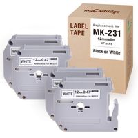 myCartridge M231 M Tape 12mm Compatible with Brother P-Touch MK231 M-K231 Black on White,4-Pack for Brother for PT-M95, PT-70BM, PT-90,PT-65, PT-70,PT-70SR,PT-85 Label Maker, 0.47in x 26.2ft