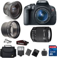 Canon T5i DSLR Camera + 18-55 IS STM Lens + Wide Angle Lens +Telephoto Lens + 32GB Memory + Flash - International Version