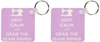 3dRose Keep calm and grab the seam ripper, Pink and White - Key Chains, 2.25 x 4.5 inches, set of 2 (kc_172002_1)